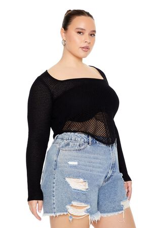 BLACK Plus Size Sweater-Knit Crop Top, image 2