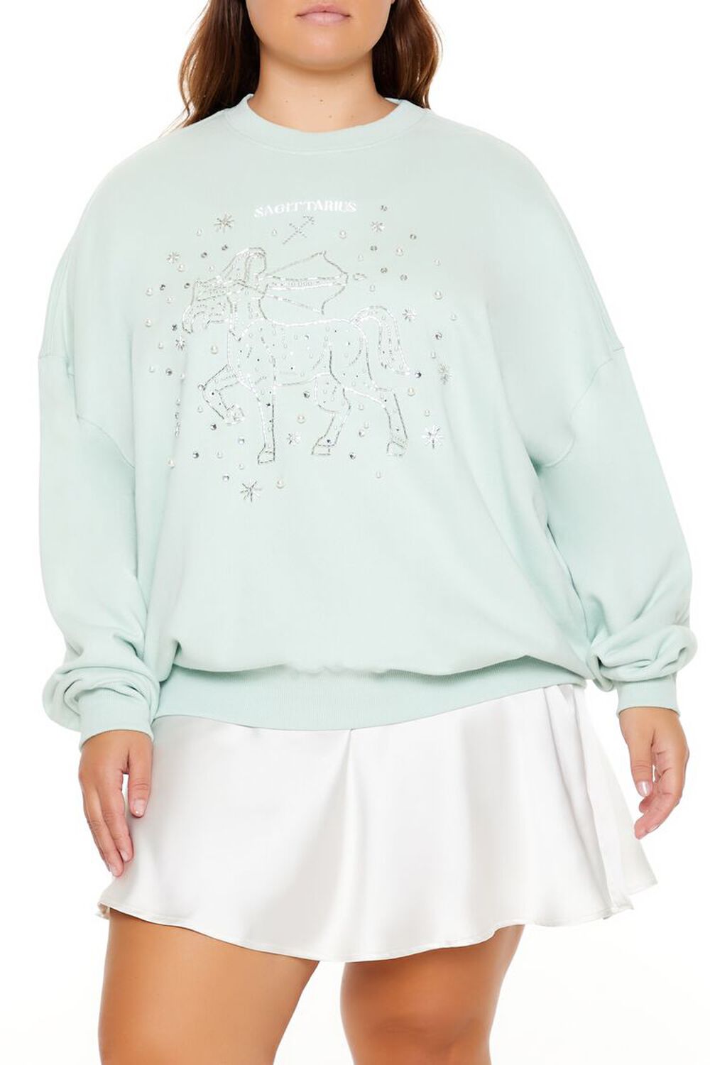 SEAFOAM/MULTI Plus Size Beaded Sagittarius Pullover, image 1