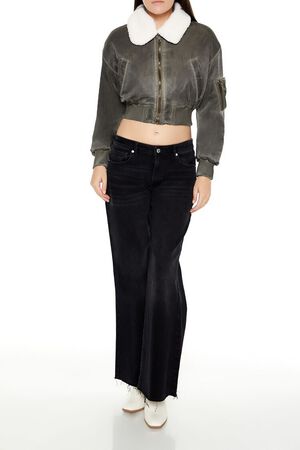 DARK BROWN Oil Wash Cropped Bomber Jacket, image 2