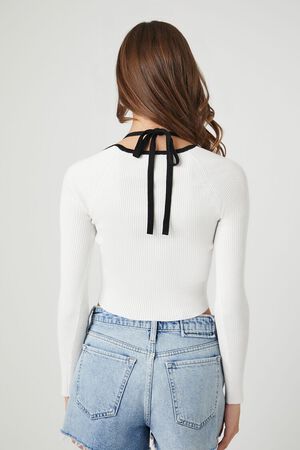 WHITE/MULTI Combo Sweater-Knit Halter Top, image 3