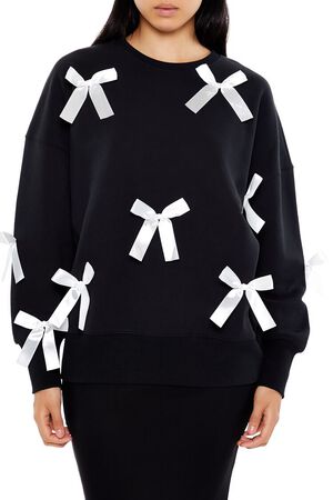 BLACK/WHITE Fleece Bow Crew Pullover, image 1