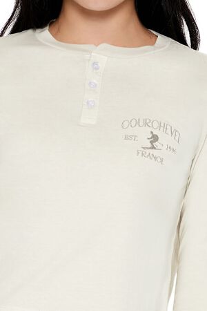 BEIGE/MULTI Courchevel France Ski Henley Tee, image 3