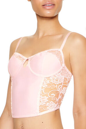 PINK Sheer Lace Underwire Corset Bra, image 3