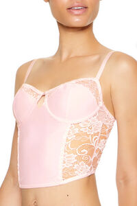 PINK Sheer Lace Underwire Corset Bra, image 3