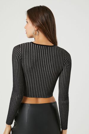 BLACK/GREY Cutout Sweater-Knit Crop Top, image 3