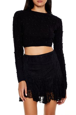VERDANT GREEN Beaded Cropped Cable Knit Sweater, image 1