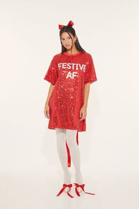 RED/WHITE Sequin Festive AF T-Shirt Dress, image 1