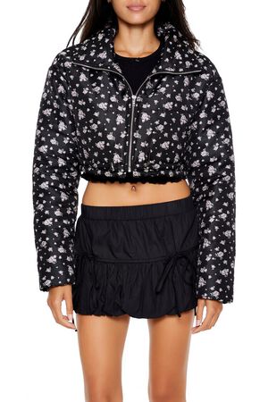 BLACK/MULTI Floral Print Puffer Jacket, image 1