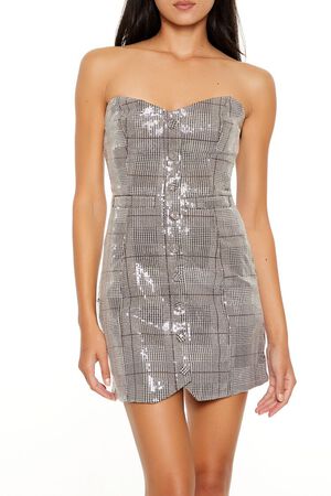 GREY/MULTI Sequin Plaid Mini Tube Dress, image 2