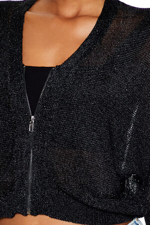 SILVER Glitter Knit Zip-Up Sweater, image 3