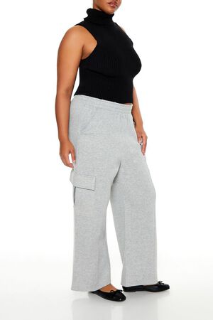HEATHER GREY Plus Size Mid-Rise Cargo Sweatpants, image 3