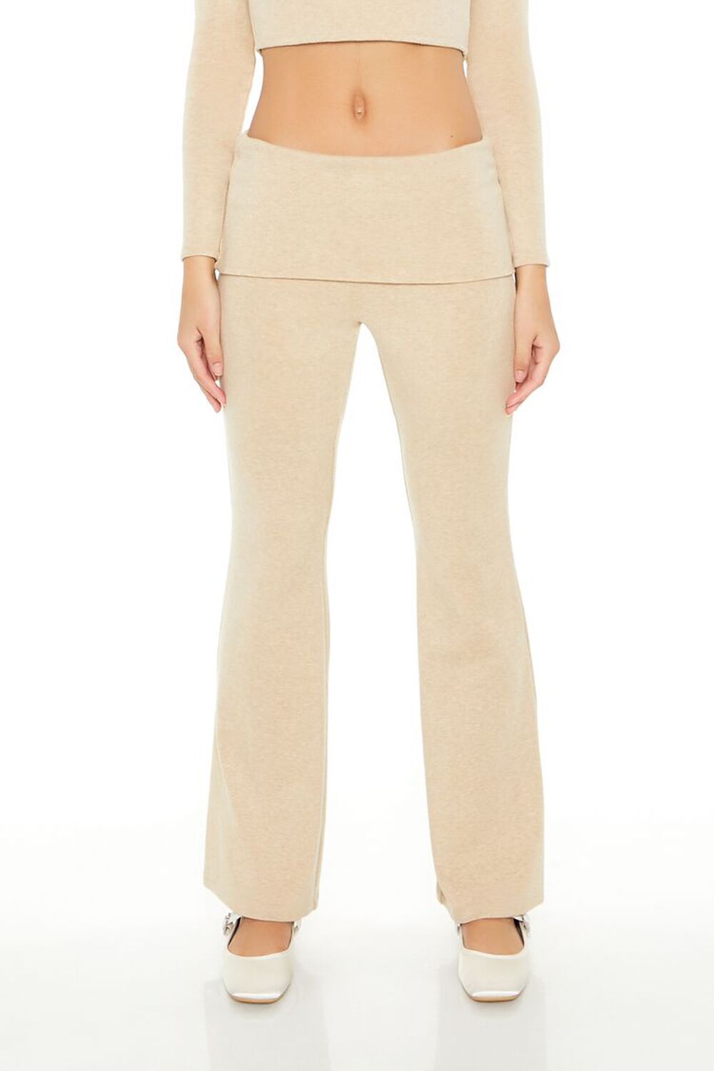 OATMEAL Mid-Rise Foldover Flare Pants, image 2