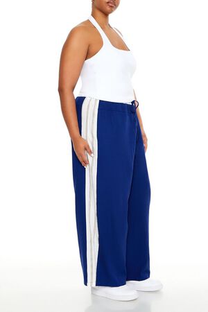 BLUE/WHITE Plus Size Striped Wide-Leg Pants, image 3