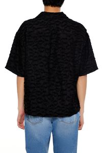 BLACK Frayed Jacquard Cuban Collar Shirt, image 5
