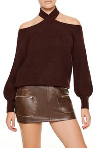 TURKISH COFFEE Crisscross Off-the-Shoulder Sweater, image 1