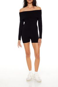 BLACK Sweater-Knit Off-the-Shoulder Romper, image 1