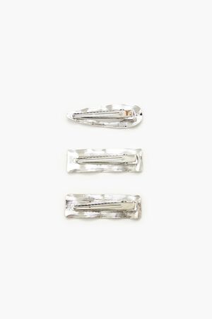 SILVER Hammered Geo Hair Clip Set, image 2