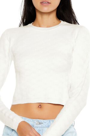 LIGHT BLUE Textured Cropped Sweater, image 3