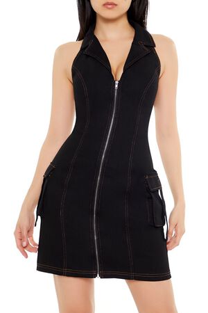 BLACK Denim Halter Mini Dress, image 2