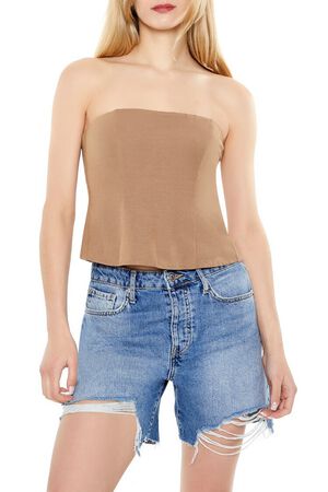 TAN Cropped Flare Tube Top, image 1