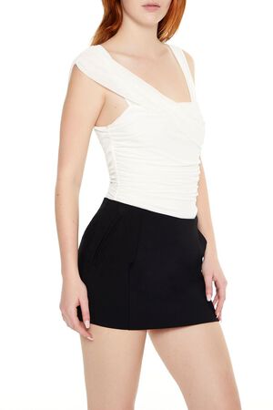 CREAM Asymmetrical Ruched Mesh Bodysuit, image 2