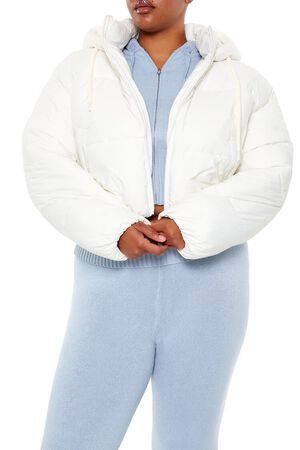 WHITE Plus Size Hooded Puffer Jacket, image 1