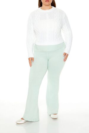 WHITE Plus Size Fuzzy Cable Knit Sweater, image 2