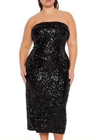 BLACK Plus Size Sequin Midi Tube Dress, image 2