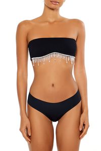 BLACK/SILVER Seamless Rhinestone Fringe Bralette, image 6