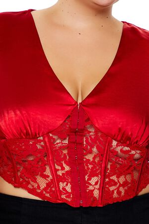 PETAL PINK Plus Size Satin Corset Crop Top, image 3
