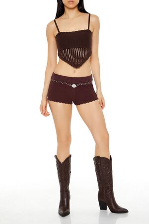 DARK COCOA Sweater-Knit Chain Belt Shorts, image 1