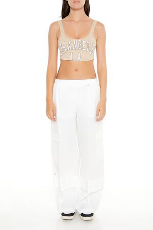 BEIGE/MULTI Cropped Los Angeles Graphic Tank Top, image 2