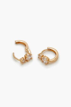 GOLD/CLEAR Faux Gem Huggie Hoop Earring Set, image 3
