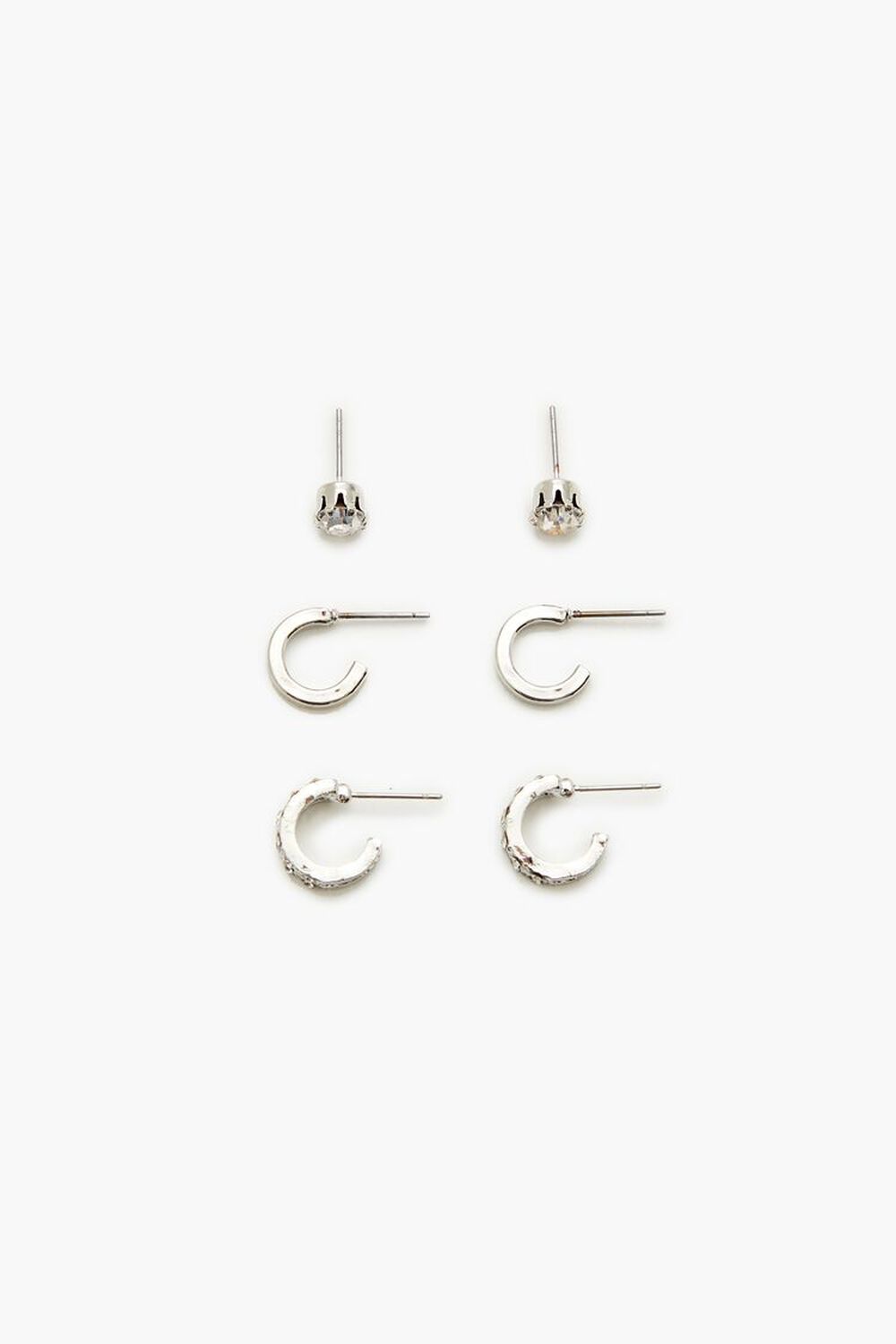 SILVER Rhinestone Stud & Hoop Earring Set, image 1