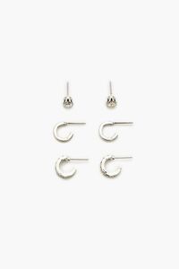 SILVER Rhinestone Stud & Hoop Earring Set, image 1