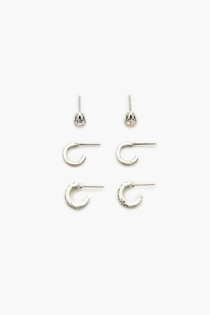 SILVER Rhinestone Stud & Hoop Earring Set, image 1