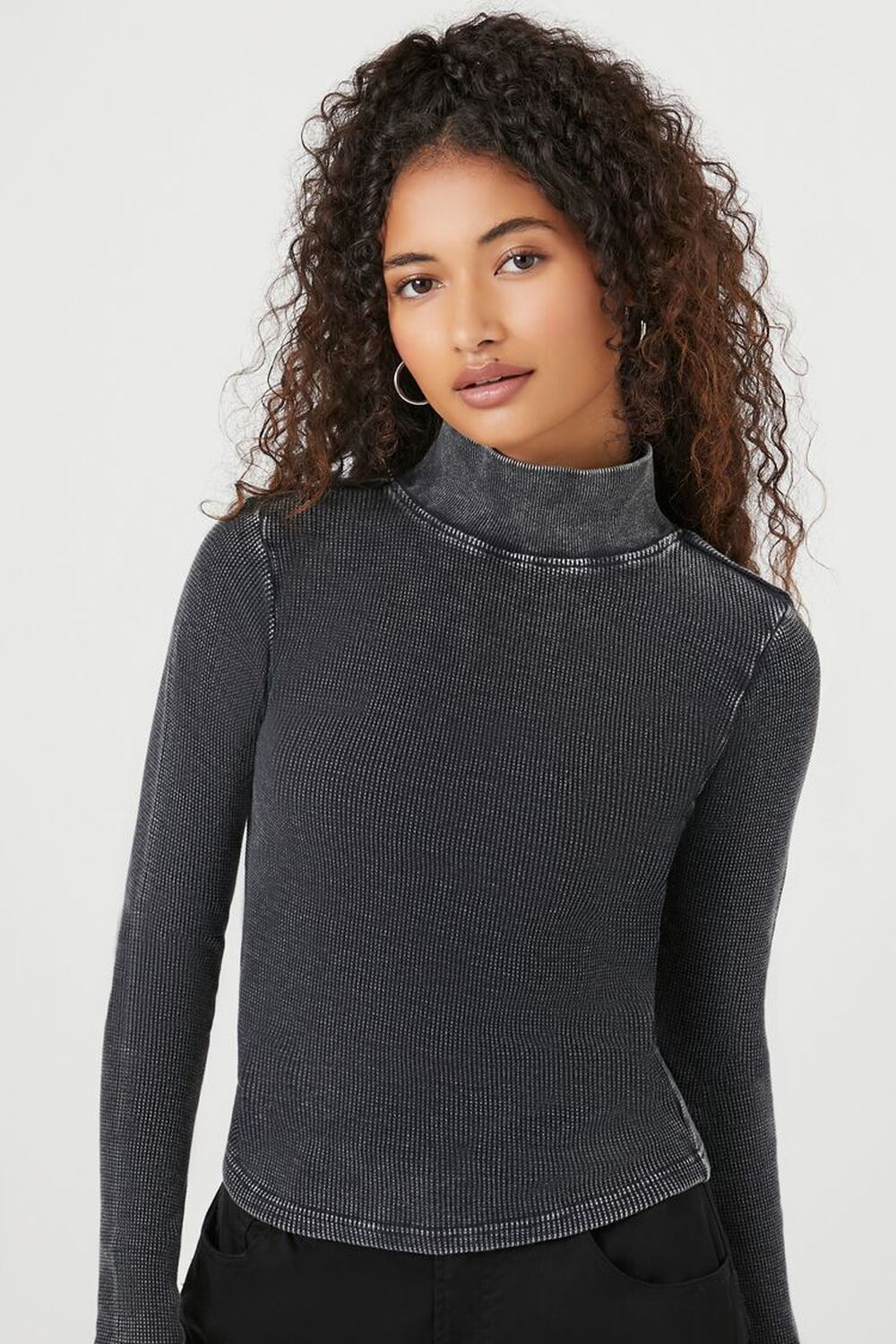 BLACK Waffle Knit Turtleneck Top, image 1