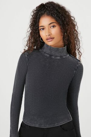 BLACK Waffle Knit Turtleneck Top, image 1