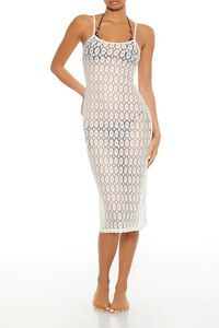 WHITE Floral Crochet Swim Cover-Up Midi Dress, image 6