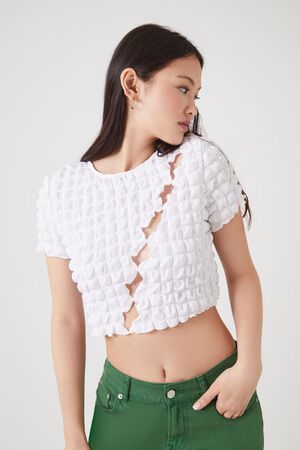 GREEN Textured Cutout Crop Top, image 1