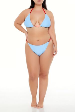 BLUE/RED Plus Size Bar String Bikini Bottoms, image 1