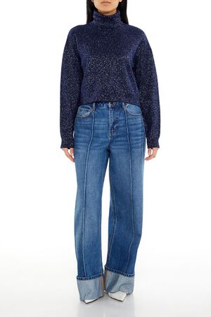 BEIGE Glitter Knit Turtleneck Sweater, image 2
