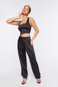 BLACK Satin V-Hem Crop Top, image 4