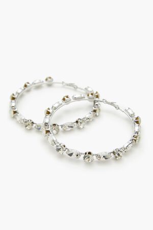 SILVER/CLEAR Faux Gem Hoop Earrings, image 2