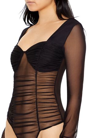 BLACK Sheer Mesh Sweetheart Bodysuit, image 3