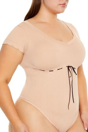 ALMOND Plus Size Seamless Ribbon-Trim Bodysuit, image 3