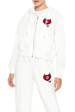 WHITE/MULTI Stealin Hearts Patch Zip-Up Hoodie, image 1