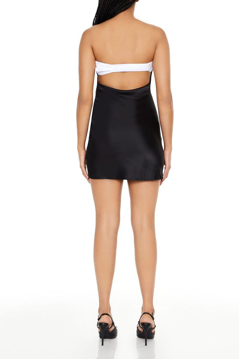 BLACK/WHITE Strapless Satin Colorblock Mini Dress, image 3
