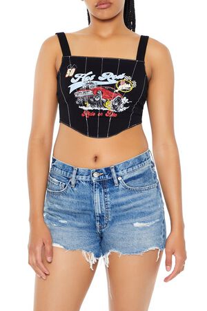 BLACK/MULTI Hot Rod Corset Crop Top, image 1