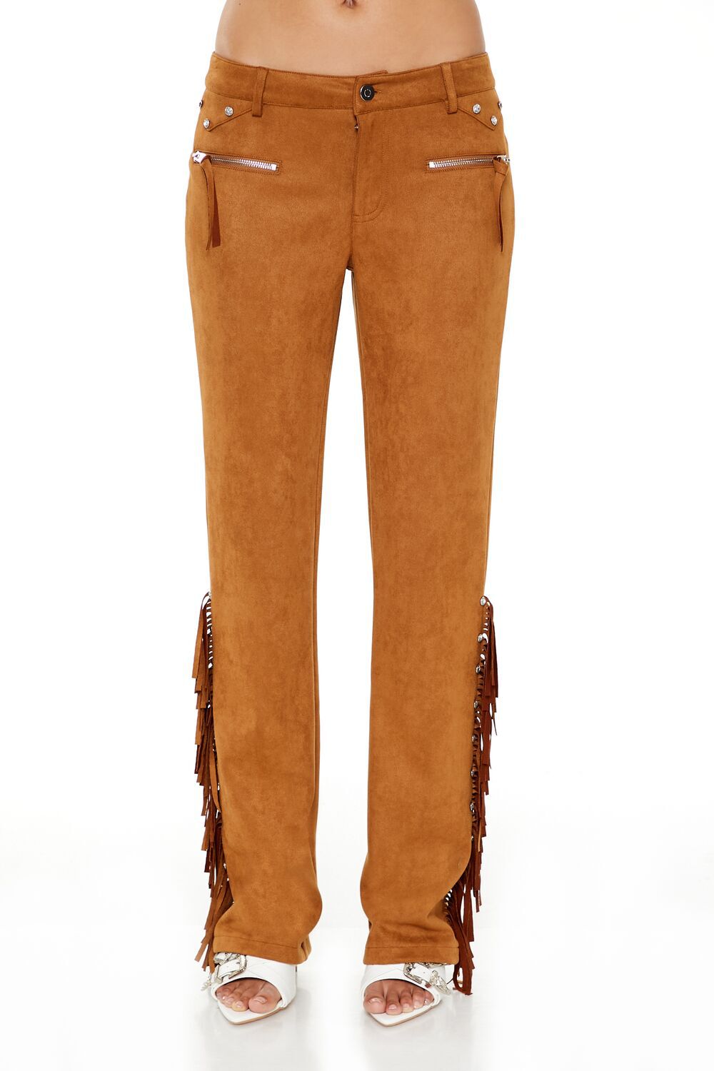 PINE BARK Rhinestone Fringe Faux Suede Pants, image 2
